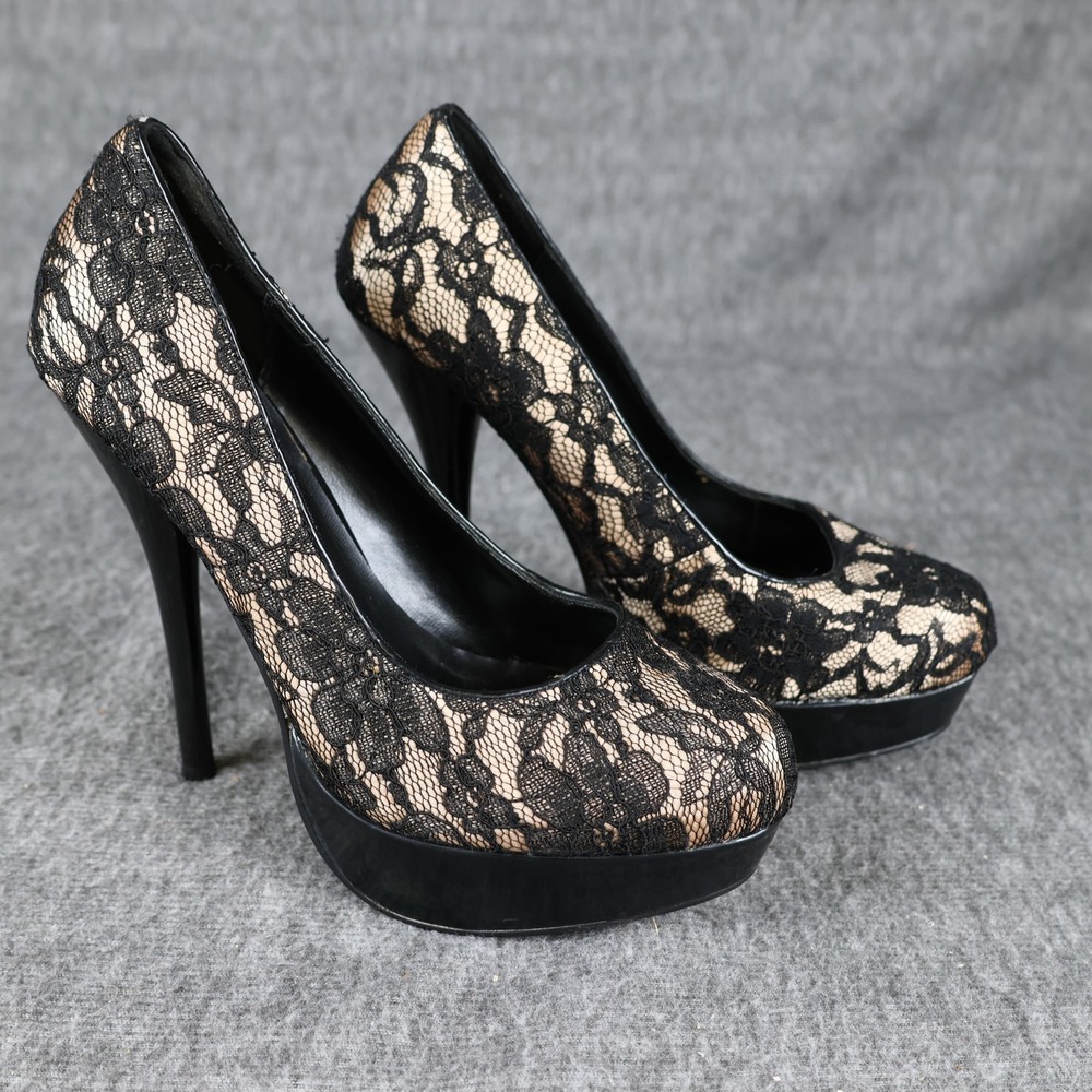 Speed Limit 98 Shoes Womens Size 8.5 Black Lace Platform Stiletto Pumps Party